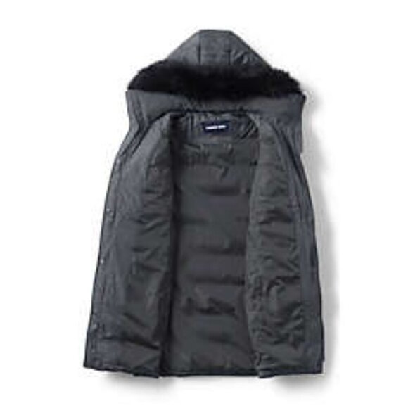 Lands' End Women's NWT 600 Down Winter Long Coat with Hood in Dark Stone Grey - Picture 5 of 6